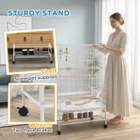 PawHut 52" Bird Cage with Rolling Stand, Toys, for Budgies Canaries White(m-7)