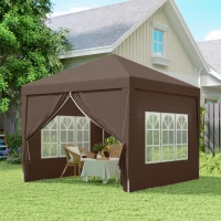 Outsunny 10'x10' Outdoor Pop Up Party Tent Wedding Gazebo Canopy with Carrying Bag (Coffee)(m-9)