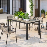 Outsunny 63"-94.5" Extendable Patio Dining Table for 6-8 Person, Outdoor Dining Table with Aluminium Edging, Steel Frame, Grey(m-7)