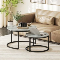 HOMCOM Modern Coffee Table Set of 2, Nesting Side Tables w/ Metal Base for Living Room Bedroom Office Marble Grey(m-1)
