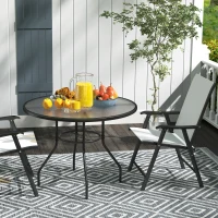 Outsunny 39.4" Round Outdoor Dining Table Coffee Side Bistro Table with Umbrella Hole, Glass Top, Steel Frame for Garden, Patio(m-9)