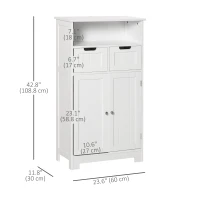 kleankin Freestanding Bathroom Cabinet with Adjustable Shelf and Drawers, Small Cabinet for Bathroom, Living Room, White(m-3)