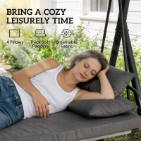 Outsunny Patio Swing Chair, 3 Person Convertible Hammock, Outdoor Swing Lounge Bed, Cushioned with Tilt Canopy, Dark Grey(m-6)