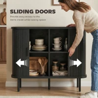 HOMCOM 35.4" Sideboard Buffet Cabinet with Storage, Nordic Coffee Bar Cabinet with Slatted Tambour Doors and Metal Legs, Black(m-5)