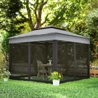 Outsunny 10.7 x 10.7ft Pop Up Gazebo, Adjustable Instant Sun Shelter with UV30+ Roof Cover, Removable Mesh Curtains, Dark Grey(m-10)