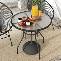Outsunny 39.4" Round Outdoor Dining Table Coffee Side Bistro Table with Umbrella Hole, Glass Top, Steel Frame for Garden, Patio(m-10)