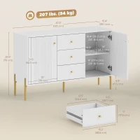 HOMCOM Buffet Cabinet, Modern Sideboard with 3 Soft-Close Drawers and 2 Adjustable Shelves for Living Room, Kitchen, White(m-3)