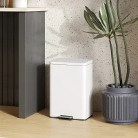 HOMCOM 5.3 Gallon/20 L Garbage Bin with Soft Close Lid, Trash Can with Removable Inner Bucket for Kitchen, Office, Cream White(m-9)