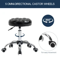 HOMCOM Rolling Swivel Padded Salon Stool with Adjustable Height Wheeled Tattoo Massage Chair Beauty SPA Bar Seat with Thick Padded Black(m-5)