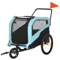 Aosom 2-in-1 Dog Bike Trailer, Pet Stroller with Hitch for Small Medium Large Dogs, Quick-release Wheels, Foot Support, Pet Bicycle, Cart Wagon, Cargo Carrier for Travelling, Blue(m-11)