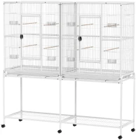 PawHut 64" Large Rolling Bird Cage Bird House with Detachable Rolling Stand, Storage Shelf, Wood Perch Food Container, White(m-2)