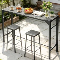 Outsunny Bar Height Outdoor Table with Built-In Bottle Opener, Patio Bar Table with Wood Grain Plastic Top, 55" x 15" x 39"(m-10)