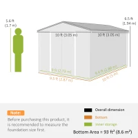 Outsunny 10' x 10' Metal Shed, Heavy Duty Outdoor Storage Shed with 4 Vents and Lockable Double Doors, Dark Grey(m-3)