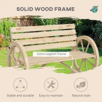 Outsunny 42" Wood Wagon Wheel Bench Garden Loveseat Rustic Seat, Natural Wood(m-4)