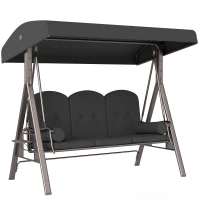 Outsunny Outdoor Patio 3-Person Steel Canopy Cushioned Seat Bench Swing with Included Side Trays & Padded Comfort, Dark Grey(m-11)