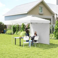 Outsunny 8 x 8 Pop Up Canopy with 1 Sidewall, Carry Bag and 4 Sand Bags, Height Adjustable Instant Sun Shelter, White(m-8)