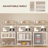 HOMCOM Kitchen Baker's Rack with Power Outlet, Coffee Bar Station with Adjustable Shelves and Hooks, Distressed White(m-5)