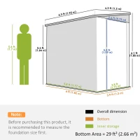 Outsunny 4.3' x 6.3' Outdoor Storage Shed Lean to Shed Outdoor Metal Tool Shed with Lockable Door and Air Vents, White(m-3)