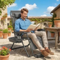 Outsunny Zero Gravity Chair, Reclining Outdoor Lounger Chair with Cup Holder, 400 LBS Capacity, Dark Grey(m-1)