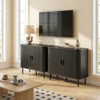 HOMCOM 35.4" Sideboard Buffet Cabinet with Storage, Nordic Coffee Bar Cabinet with Slatted Tambour Doors and Metal Legs, Black(m-9)