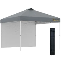 Outsunny 10' x 10' Pop Up Canopy Tent with Adjustable Height, 1 Sidewall, and Wheeled Carry Bag for Outdoor, Garden, Patio, Grey(m-11)