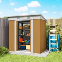 Outsunny 6' x 4' Outdoor Storage Shed, Metal Garden Shed with Lockable Sliding Doors and Vents, Yellow(m-10)