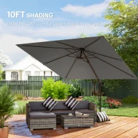 Outsunny 10 FT Cantilever Patio Umbrella, Square Patio Umbrella with Crank Handle, Cross Base and Tilt, 360° Rotation(m-4)
