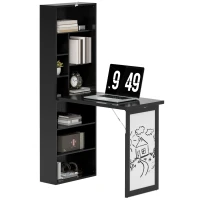 HOMCOM Fold-out Convertible Office Desk, Wall Mount Computer Desk with Whiteboard and Side Shelf, Black(m-11)