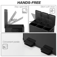 HOMCOM Triple Garbage Bin, Soft-Close Trash Can with Foot Pedal, 3 x 20 Liter Garbage Can with Removable Inner Buckets, Black(m-6)