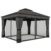 Outsunny 10' x 12' Double Roof Patio Gazebo Canopy, Outdoor Gazebo Shelter with Netting & Curtains, for Garden, Lawn and Deck(m-11)
