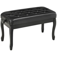 HOMCOM Adjustable Height Piano Bench Stool, PU Leather Button Tufted Padded Keyboard Seat with Rubber Wood Legs, Black(m-11)
