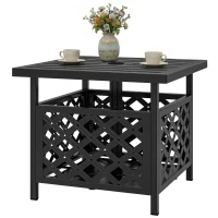 Outsunny 22" Outdoor Coffee Table, Patio Side Table with Umbrella Hole Slatted, Metal Top, for Garden, Backyard, Poolside, Black(m-2)