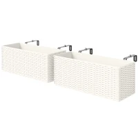 Outsunny 2 Pack 20 Inch Hanging Flower Pots, Railing Planter Box for Fence, Garden, Rattan Look, White(m-2)