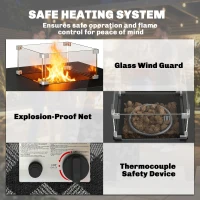 Outsunny Propane Fire Pit Table, 28 Inch Gas Fire Pit with Explosion-Proof Net and Glass Wind Guard, Gas Tank Holder(m-5)