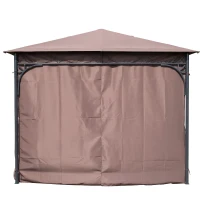 Outsunny 10x10ft Steel Garden Gazebo Patio Canopy Outdoor Event Party Tent Backyard Sun Shelter with Curtain Coffee(m-11)