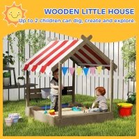 Outsunny Outdoor Wooden Sandbox with Cover for 3-7 Years Old, Backyard, Grey(m-4)