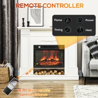 HOMCOM 46" Electric Fireplace with Mantel and Shelf, 1400W Fireplace Heater with Realistic Log and Flame Effect, White(m-6)