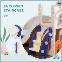 Qaba 5 in 1 Toddler Slide with Basketball Hoop, Climber, Telescope, Storage Basket, for 1-3 Years Kids Indoor Use, Orange(m-6)