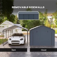Outsunny 12' x 20' Metal Carport, Heavy Duty Garage Car Shelter with Galvanized Metal Roof and Removable Sidewalls, Dark Grey(m-7)