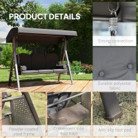 Outsunny Outdoor Patio 3-Person Steel Canopy Cushioned Seat Bench Swing with Included Side Trays & Padded Comfort, Dark Grey(m-5)