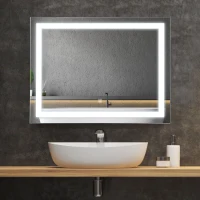 HOMCOM 24 x 32 Inch LED Bathroom Mirror Wall Mounted Vanity Lighted Illuminated Mirror with with Touch Switch, Vertical Outline LEDs(m-9)