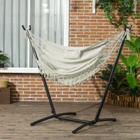 Outsunny Patio Hammock Chair with Stand, Outdoor Hammock Swing Hanging Lounge Chair with Side Pocket and Headrest, Cream(m-8)