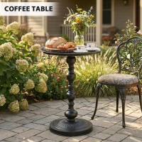 Outsunny 15.4" Round Outdoor Side Table, Tray Top Metal Patio Table with Retro Column Base for Indoor, Balcony, Garden, Black(m-9)