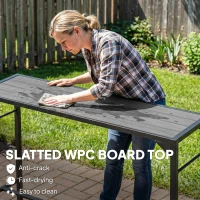 Outsunny Bar Height Outdoor Table with Built-In Bottle Opener, Patio Bar Table with Wood Grain Plastic Top, 55" x 15" x 39"(m-6)