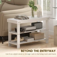 HOMCOM Bamboo Shoe Storage Bench, 3-Tier Entryway Bench with 2 Storage Shelves for Hallway, Holds 6 Pairs, White(m-6)