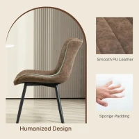 HOMCOM Dining Chairs Set of 2, PU Leather Upholstered Kitchen Chairs with Backrest and Steel Legs, Brown(m-5)