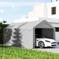 Outsunny Carport, 10 x 20 ft Portable Garage with 2 Roll-Up Doors and Removable Sidewalls for Car, Truck, Boat, Light Grey(m-8)