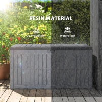 Outsunny 100 Gallon Resin Deck Box, Waterproof Lockable Outdoor Storage Box with Pneumatic Gas Rods, Side Handles(m-6)