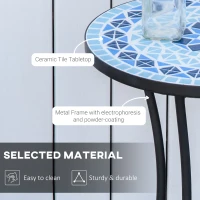 Outsunny Mosaic Patio Table, Round Coffee Table with Metal Frame, Garden Furniture for Outdoor, Poolside, Blue(m-6)