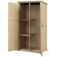 Outsunny Wooden Outdoor Storage Cabinet Garden Shed with Waterproof Asphalt Roof and Lockable Doors, Natural(m-2)